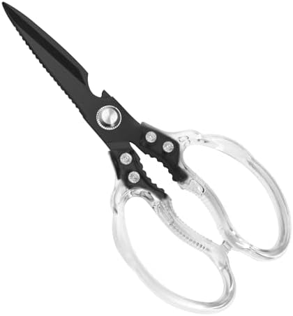 CGBE Kitchen Scissors, Multi-Purpose Kitchen Shears, Heavy Duty Food Scissors for Chicken, Poultry, Fish, Meat & Herbs with Non-Slip Grips (Transparent Black)