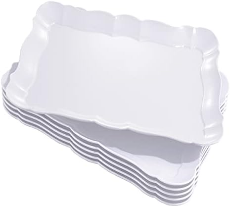 BBG 6 Pack Appetizer Serving Tray, Rectangle White Plastic Serving Platters, 15" x 10" Heavy Duty Serving Platters, Reusable Trays Perfect for Wedding, Parties & Buffet,Spring