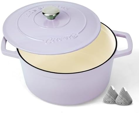 Ciwete Enameled Cast Iron Dutch Oven Pot, 6 Quart, Light Purple