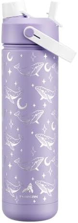 POWCAN 26 oz Insulated Water Bottle with 2-in-1 Straw and Spout Lid, Keep Cold 24H, Leak-Proof, Fits in Car Cup Holder, Stainless Steel Water Bottle for Sports, Travel, Gym, School (Moonwhale Dream)