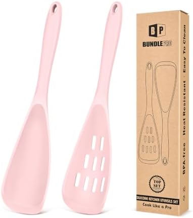 BUNDLEPRO Silicone Cooking Spoons for Nonstick Cookware, One-Piece, 2 Pack