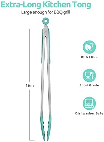 U-Taste Kitchen Tong for Cooking, 480ºF Heat-Resistant Tps, 16in/Aqua Sky