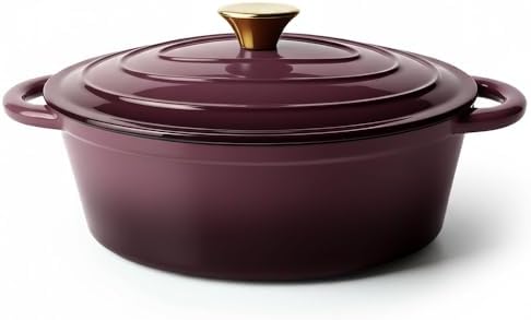 Vintage Style Oval Dutch Oven for Bread Baking, 4.5 Quart Non Stick Enameled Cast Iron Dutch Oven Pot with Lid, Oven Safe Oval Casserole with Lid up to 500°F for Baking, Braising, Stews, Roasting, Fig