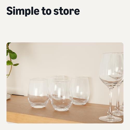 Amazon Basics Stemless Red Wine Glasses Set Of 4, 18 Oz Clear Glass, Classic Design for Everyday Dining, Weddings & Parties, Dishwasher-Safe