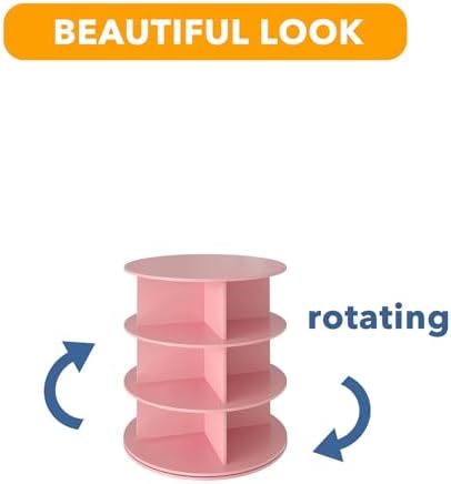 SpaceAid 3 Tier Rotating Shoe Rack Tower, Spinning Shoe Display Lazy Susan, Revolving 360 Shoe Rack Storage Round Carousel, Vertical Handbag Rotate Shoes Closet Organization (3-Tier Pink)
