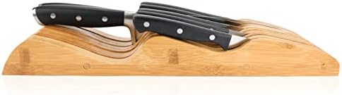 Bamboo Knife Block Holder, 9 Knives Dock, In-Drawer Knife Drawer Organizer