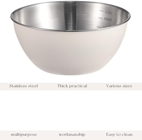 Stainless Steel Salad Bowls Set of 2 Mixing Bowl with Measurement Markings Snacks Bowls, Small 0.74 Quart White Serving Bowls for Mixing, Cooking, Prepping and Home Kitchen Food Storage Bowls