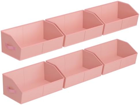 Homsorout Storage Bins for Shelves - Large Trapezoid Closet Shelf Organizer, Fabric Organization Bins with Handles, Storage Baskets for Clothes, Towel, Purse, 6 Pack, Pink