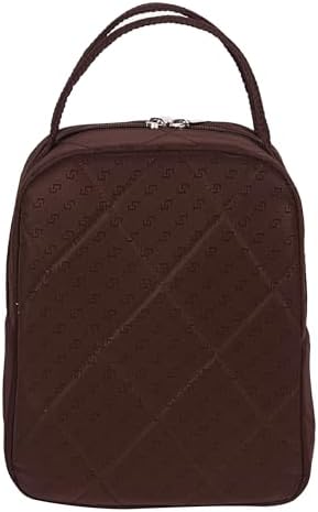 Machine Washable Women Quilted Fabric Insulated Reusable Cooler Lunch Bag Tote Adult Thermal Lunch Box Storage Bag for Ｗork (Brown)