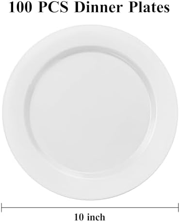 Bestluck 100PCS White Plastic Dinner Plates 10inch for 100 Guests