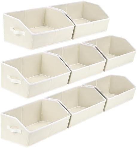 Homsorout Closet Organizers and Storage Bins - Large Fabric Storage Bins, Decorative Storage Baskets for Organizing, Trapezoid Foldable Basket for Clothes, Books, Home, 8 Pack, Beige