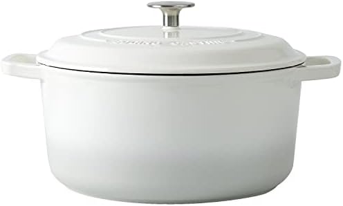 EDGING CASTING Enameled Cast Iron Dutch Oven Pot With Lid, Dutch Oven for Sourdough Bread Baking Round Pot Dule Handle, 7.5 Quart, White