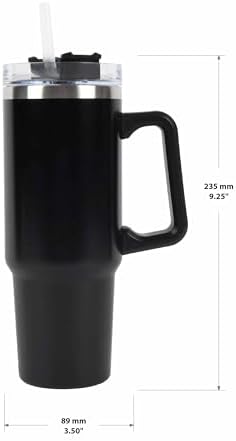 Envie 30 oz Tumbler Mug with Lid and Straw, Reusable Insulated Mug with Handle, Stainless Steel Travel Tumbler for Iced & Hot Beverages, Black