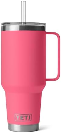 YETI Rambler 42 oz Tumbler with Handle and Straw Lid, Travel Mug Water Tumbler, Vacuum Insulated Cup with Handle, Stainless Steel, Tropical Pink