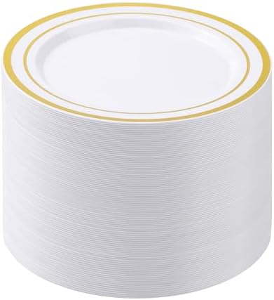 BESTSTAR 100PCS White Plastic Plates for Party