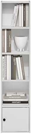 Furinno LUDER Book Shelf, 5-Tier Modern Bookshelf, Bookcase with 1 Door Storage Cabinet, 9.3 x 12 x 52, for Organization and Storage, for Living Room, Bedroom, Home Office, White
