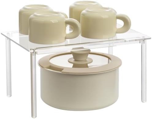 HENABLE 1 Pack Acrylic Cabinet Organizer, Kitchen Countertop Counter Organizer, Clear Spice Rack, Shelf Risers Cabinets for Bathroom, Desk, Dresser Cupboard Organizers and Storage