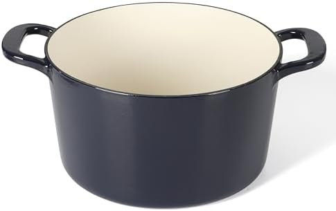 Martha Stewart Gatwick 7 QT Enamel Cast Iron Dutch Oven – Navy Blue, Heavy-Duty Durable Dutch Oven for Slow Cooking, Braising, and Baking