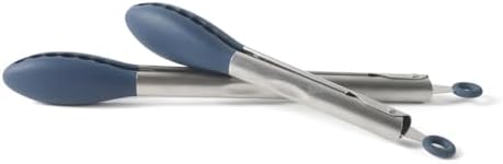 Calphalon Edge Tongs Set, 2-Piece Stainless Steel Kitchen Tongs Set with Silicone Heads, Includes 9-Inch & 12-Inch Heat-Resistant Locking Tongs for Cooking, Grilling & Serving