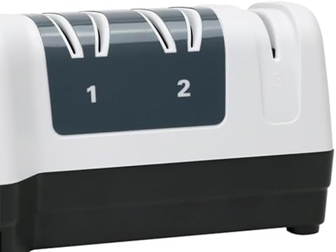 Chef'sChoice Hybrid Knife Sharpeners for 20-Degree Straight and Serrated Knives Combines Electric and Manual Sharpening With 100-Percent Diamond Abrasives And Precision Angle Guides, 3-Stage, White