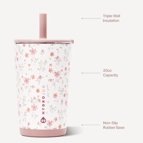 HydroJug Everyday Tumbler 14 oz, Ceramic-Lined Straw Cup, Magnolia
