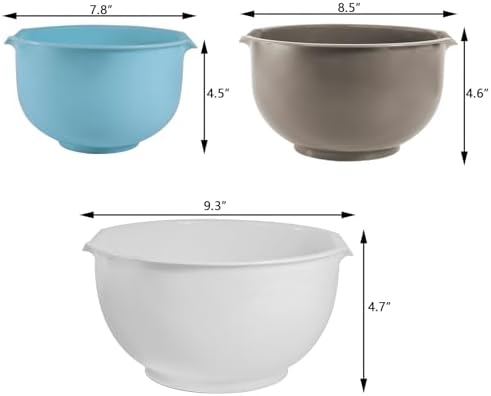 3pcs Mixing Bowls with Pour Spout-Nesting Design Saves Space - Non-Slip, BPA Free, Dishwasher Safe Plastic - Kitchen Cooking and Baking Supplies (White)
