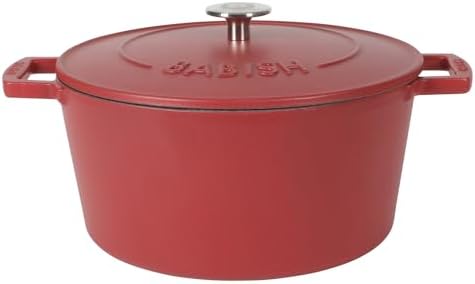 Babish 6-Quart Round Enameled Cast Iron Dutch Oven with Lid – Red, Heavy-Duty Dutch Oven for Slow Cooking, Braising & Baking