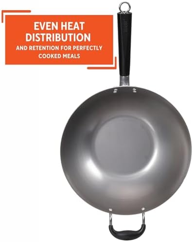 IMUSA USA Natural Wok with Triangle Handle 14-Inch, Silver