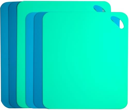 Plastic Flexible Cutting Mats for Kitchen, 6pcs Multi-size Color Coded Chopping Board Set,2 different Sizes Cutting Board Sheet for Kitchen Cooking, Dishwasher Safe(13x10.6"& 14.6x11.6")