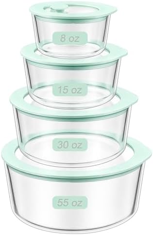 Urban Green Glass Food Container Set with Glass Lid, 4 Pack, Meal Prep Containers with Silicone Framed Airtight Lid, Leakproof, 100% Plastic Free,