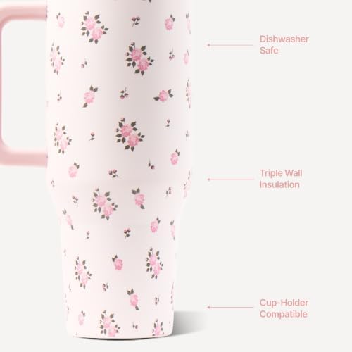 HydroJug Traveler 40oz, Insulated Tumbler with Handle & Straw, Wildrose
