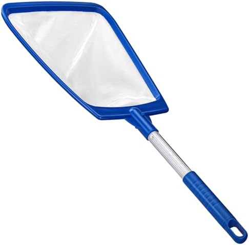 Pool Net, Professional Swimming Pool & Hot Tub Skimmer Net Accessories, Heavy Duty Pool Leaf Rake Cleaning Tool with Pole, Fine Nylon Mesh Bag Easy to Clean Bugs, Debris, Leaves (Blue&White
