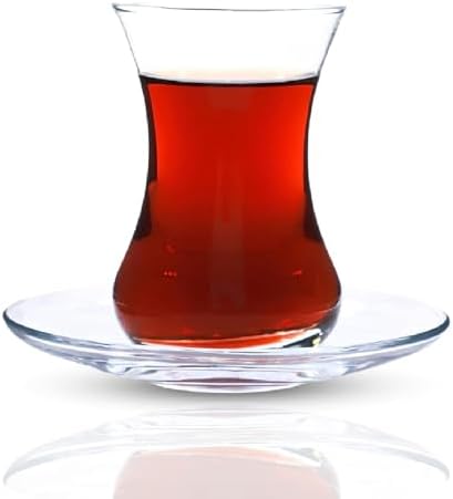 Turkish Tea Glass Set of 6 with Saucers, Arabic Moroccan Tea Cup Set