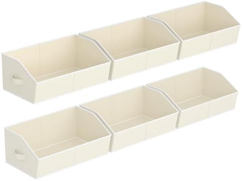 Homsorout Storage Bins for Shelves - Large Trapezoid Closet Shelf Organizer, Fabric Organization Bins with Handles, Storage Baskets for Clothes, Towel, Purse, 6 Pack, Beige
