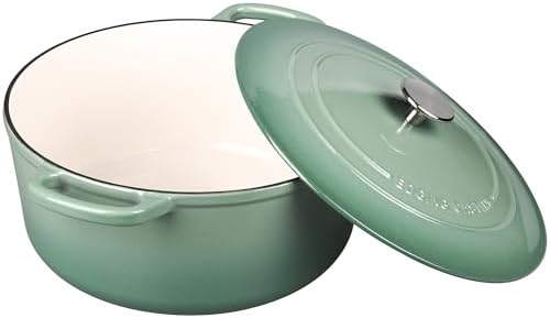 EDGING CASTING Enameled Cast Iron Dutch Oven Pot With Lid, 5.5 Quart, for Bread Baking, Cooking, Sage Green