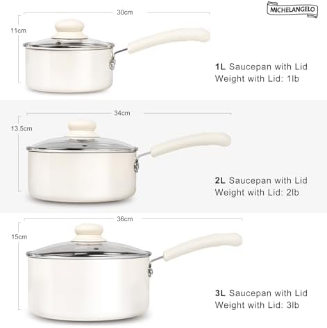 MICHELANGELO Nonstick Saucepan with Lid, Ceramic Sauce Pan Sets, Easy to Clean Sauce Pans, Multi-Purpose Cooking Pots, 1QT & 2QT & 3QT, White