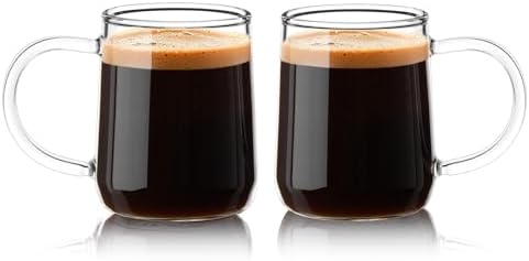 Glass Espresso Cups Set of 2, 3 oz Clear Espresso Shots Cup with Handle, Mini Coffee Cups Glasses Mugs, Demitasse Cups, Cappuccino Cup, Suit for Espresso Machine, Microwave Dishwasher Safe