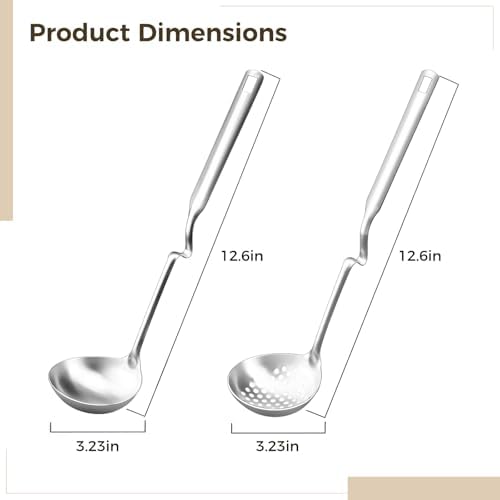 4pc Stainless Steel Ladle Set, Long Handle Hot Pot Soup & Slotted Spoons