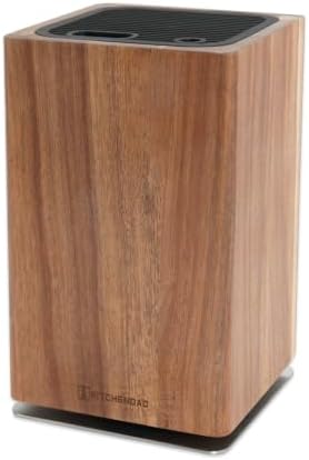 KITCHENDAO Magnetic Knife Block without Knives, 360° Rotary Acacia Wood Knife Holder, Large Universal Knife Storage with Magnet, Countertop Butcher Block Knife Stand for Easy Kitchen Storage