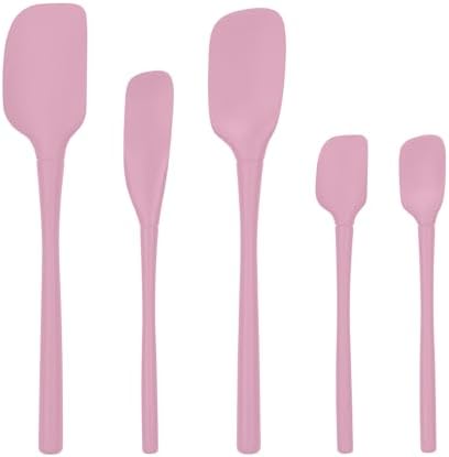 Tovolo Flex Core 5 Piece Silicone Spatula Set Heat Resistant All Silicone Utensils Include Non Stick Spatula Spoonula Jar Scraper, Dishwasher Safe BPA Free Spatulas for Baking Mixing, Pink Sorbet