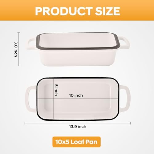 Cast Iron Loaf Pan with Lid 10x5 Inch Enameled Bread Loaf Pan for Sourdough, 2 Piece Set, Cream