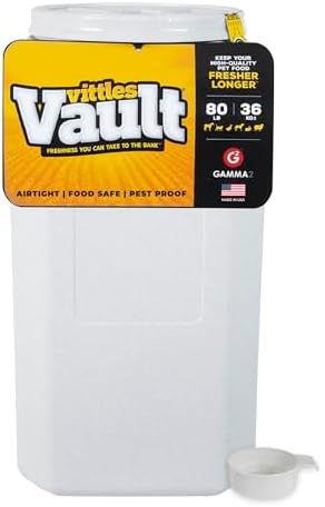 Vittles Vault Traditional Dog and Cat Food Container + Scoop, Gray, 80lbs