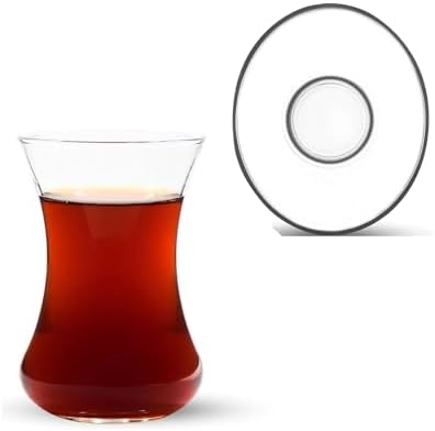 Tea Glass Set of 48 with Saucers, Slim Waist Design & Thick Base