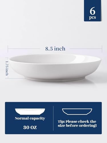 Y YHY Pasta Bowls, 30oz Salad Bowls White Soup Bowls Large Pasta Serving Bowl Porcelain Pasta Plates Wide and Shallow Bowls Set of 6 Microwave Dishwasher Safe Valentines Day Gift (Pack of 2)