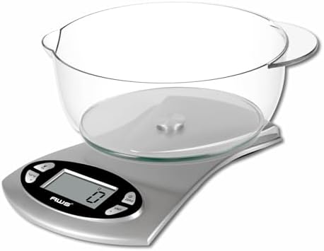 AWS Kitchen Pro 0.1g/0.001oz Precision Food Scale 5kg/11lb Digital Bowl Scale with Tempered Glass, | 2.72L Dishwasher-Safe Bowl, Tare, Timer, Clock & Room Temperature Display | Ultra Cooking Scale