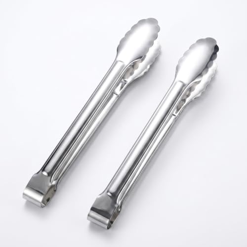 12 Inch Stainless Steel Kitchen Food Tongs, 2 Pack Non-Slip Plum Shape Clips for Cooking, Grilling, Buffet, Daily Home Use