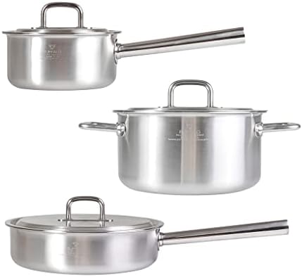 BUFFALO Clad Stainless Steel Sauce Pan 7" Stock Pot 8" & Stir Fry Pan 10"