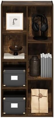 Furinno LUDER Book Shelf, 7-Cube Bookshelf, Bookcase with Open Shelves, 9.4 x 19.5 x 41.7, Easy Assembly, for Living Room, Bedroom, Home Office, Amber Pine