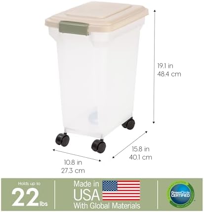 IRIS USA Dog Food Storage Container, Up to 22 lbs, Almond, Made in USA