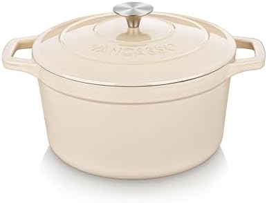 vancasso 2.5 Qt Enameled Cast Iron Dutch Oven with Lid, Cream